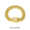 Classic 13mm gold plated Cuban link bracelet with diamonds and secure square clasp - 20cm / Gold