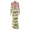 Detail of slim fit maxi dress featuring zebra print and nature scenery patchwork patterns - S / Red and Green