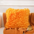 Orange decorative throw pillow with pleated ruffle design on a cozy knitted blanket - Square / Cover Only / Mango Yellow