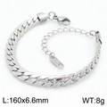 Bracelet gourmette plate en acier inoxydable argenté avec fermoir mousqueton et chaîne - Bracelet Argenté 160x6.6mm (KB188403-Z)