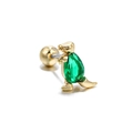 Golden dinosaur stud earring featuring green pear-cut zircon and ball screw back - Dinosaur (Green)