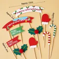 Christmas cupcake toppers with Merry Christmas banner holly gloves and candy cane sticks - Leaf Glove Cane Christmas Topper Kit 1 Set