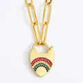 Collier trombone doré avec pendentif cadenas cœur arc-en-ciel orné de zircons colorés - Style Or D-Zircon Arc-en-Ciel