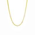 Gold flat snake chain bracelet with five white shell butterfly charms on white background - Butterfly Necklace B106