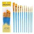 Blue 10pcs nylon art brush set with golden ferrule for watercolor and acrylic painting - 10-Piece Set / Blue