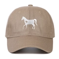 Close-up of heart horse embroidery on a khaki cotton baseball cap with white background - Adjustable / Khaki