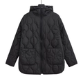 Women's black hooded quilted jacket featuring a wave pattern and large side pockets - XS / Black