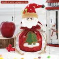 3D Santa Claus doll drawstring candy bag with Christmas tree pattern and size info - Santa Style (C-G112)