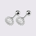 Silver-finish halo stud earrings with round brilliant cubic zirconia and spherical screw backs - Silver Halo Zirconia