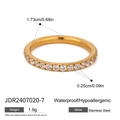 Detailed size view of gold stainless steel ring featuring inlaid white cubic zirconia - US 7 / Gold Zirconia Eternity Ring (JDR2407020-7)