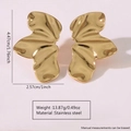 Irregular hammered gold flower earrings in stainless steel with dimension markings - Irregular Wave Design / Gold