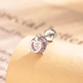 Silver hollow heart cartilage stud earring with sparkling pink round zircon stone - Light Pink (A403-2)