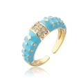 Détail de la bague céleste dorée avec émail bleu ciel et étoiles en zircon brillant - Ouvert Réglable / Bleu Ciel