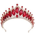 Barocke goldene Brautkrone mit großen roten Kristallen und funkelnden Strasssteinen - Gold/Rot Stein