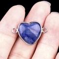 Blue natural semi-precious stone heart connector with silver rim for jewelry DIY - Blue Aventurine Double Hole (Silver)
