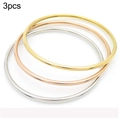 Minimalist 3-piece stainless steel bangle set in gold, rose gold and silver finish - 1 Gold + 1 Steel + 1 Rose Gold
