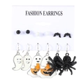 Set di 6 paia di orecchini Halloween con fantasmi, zucche, pipistrelli e ragni neri - Stile Combinazione Zucca Fantasma Pipistrello (1036)