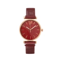 Elegant women's quartz watch with red leaf-textured dial and Milanese mesh magnetic band - Red