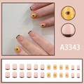 French style 3D sunflower press-on nails in nude pink finish with 24-piece nail set - Sunflower French Tip Style (Glue Type) (A3343)