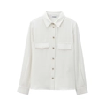 Camisa blanca de mujer con hombreras, manga larga y bolsillos frontales duales - XS / Blanco