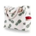 Detail of canvas tote bag with pineapple print, rope handles and functional side pocket - Pineapple Print