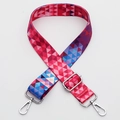 Adjustable colorful woven bag strap with pink and blue geometric triangle patterns - Style 356 / Silver