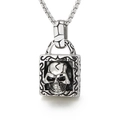 Gothic vintage silver skull pendant with box chain in retro stainless steel finish - Square Hollow Skull Style (KP26780-D)