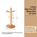 Solid wood key holder stand with four hooks and square base for tabletop organization - Square Base 4-Prong
