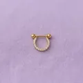 Piercing a ferro di cavallo dorato 20G con pavé di zirconi bianchi e sfere a vite - Stile Ferro di Cavallo Oro con Zirconia (346-2#)