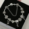 Silver plated charm bracelet with heart pendants and I love you engraving - Silver Bracelet - 5