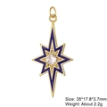 Detailed view of a gold octagonal star pendant with blue enamel and clear zircon - Copper Pendant 8 (Dark Blue Octagram)