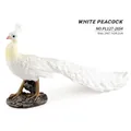 Lifelike white peacock resin animal figurine on brown rock base, size 24x7.7x14.2cm - White Peacock (127-2654)