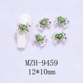 Detail of silver alloy bow nail charms with green heart zircon, size 12x10mm for DIY - Silver Base Emerald Green Heart (9459)