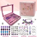 DIY jewelry making kit in purple and pink with unicorn charms and gift box - 66-Piece Purple 9-Grid Jewelry Box Kit (HK866)