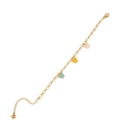 Gold chain bracelet with pink, yellow, and blue enamel butterfly pendants on white background - Three-Color Butterfly Gold Bracelet (2#手链)