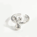 Minimalist silver adjustable open ring featuring unique abstract fluid design - Letter Y Style