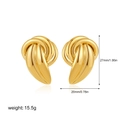 Detail view of gold knot earrings showing 27mm height and 20mm width dimensions - Ribbon Knot Style (T046)