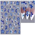 Stickers à ongles floraux bleus avec motifs gaufrés à 5 pétales et dégradés fins - SWO-65 (Fleur Bleue/Feuille Nue) / Bleu