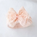 Pink lace baby headband with large bow floral hair accessory for newborn girls - Orange Pink Lace Bow