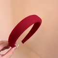 Deep red padded headband in twill fabric with a thick retro sponge design for women - Red Cotton Fabric
