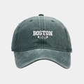 Close-up of deep green washed cotton baseball cap with white Boston 1630 embroidery - Adjustable / Green