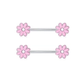 Pink heart-shaped flower nipple ring with stainless steel straight bar piercing jewelry - Pink Daisy Pair