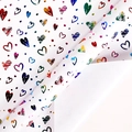 Rainbow heart gift wrapping paper roll with metallic foil design on white background - White Rainbow Hearts