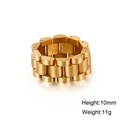 Golden titanium steel ring in watch strap link design, 10mm height with brushed finish - Gold (KR86690-KFC)