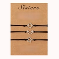 Detailed set of three sun moon and star friendship bracelets on a Sisters gift card - Sisters Silver Set (B00548)