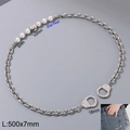 Silver punk pants chain with shell pearls and handcuff clasps on stainless steel link chain - Shell Pearl Heart Handcuff Pant Chain (KK034-Z)