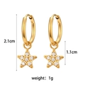 Gold plated stainless steel star hoop earrings with clear zircon stones and measurements - Zirconia Five-pointed Star Hoop