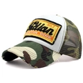 Detail view of camouflage baseball cap with embroidery and breathable mesh panels - Adjustable / Army Green Camouflage