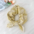 Yellow cotton linen scarf with white fern leaf patterns and delicate lace edges - Yellow Bamboo Leaf