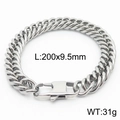 Silver minimalist Cuban link bracelet with push-lock clasp, 200mm length and 9.5mm width - Style D 9.5mm-200mm